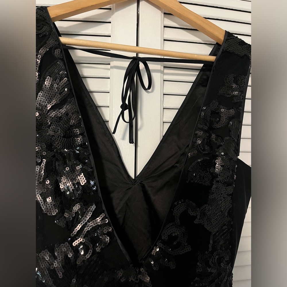bebe Black Floral Sequin Sleeveless Cocktail Party NYE Dress - Picture 6 of 8
